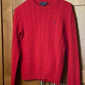 Polo Ralph Lauren sz M Sweater Cable Knit Cotton Crew Neck Red $168 Holiday
